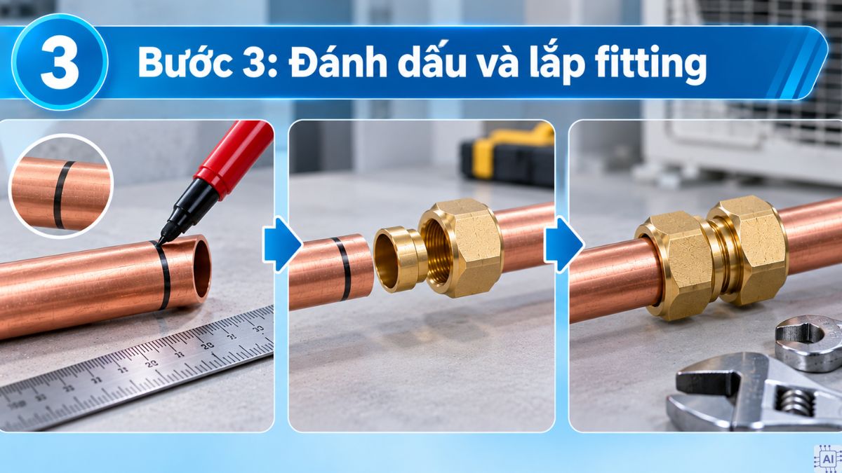 Nối ống đồng theo phương pháp dùng khớp nối nhanh bước 3