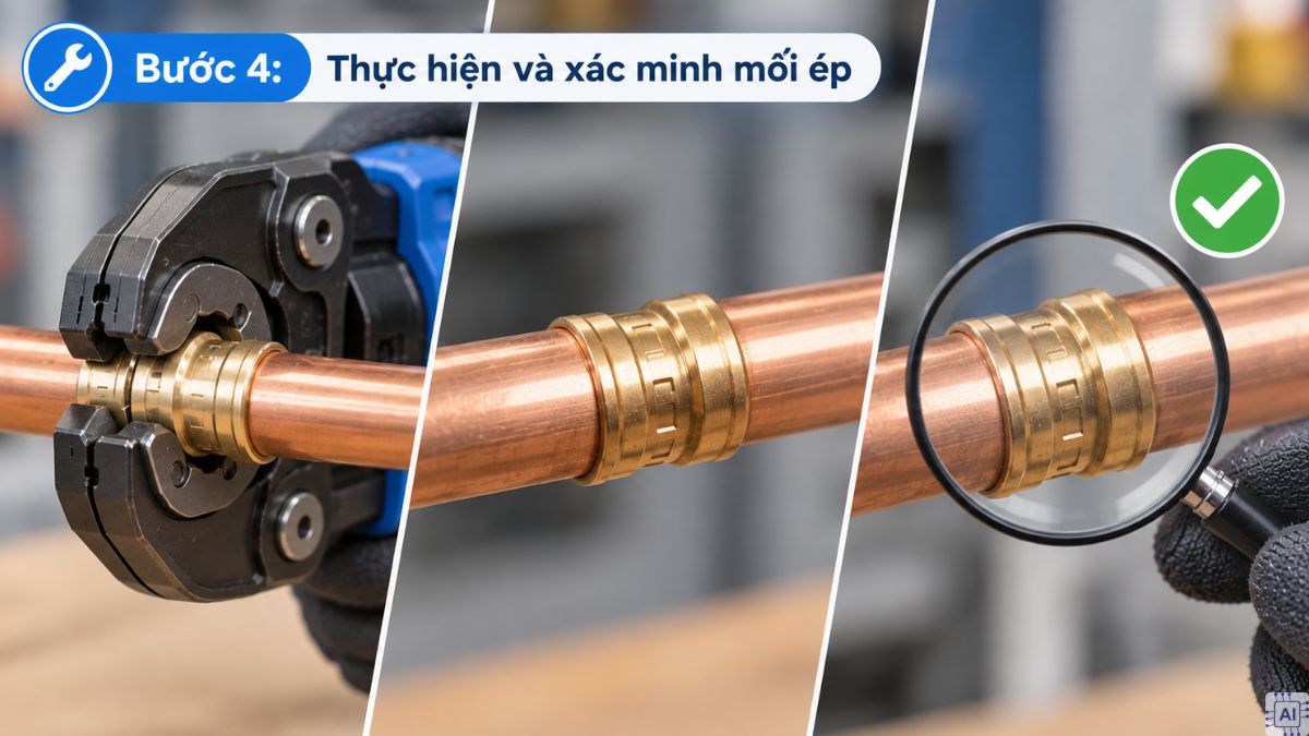 Nối ống đồng theo phương pháp dùng khớp nối nhanh bước 4