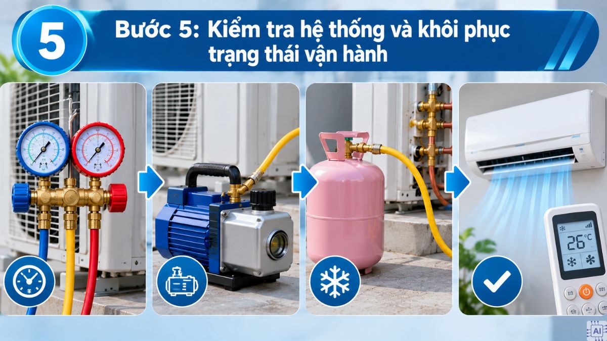 Nối ống đồng theo phương pháp dùng khớp nối nhanh bước 5
