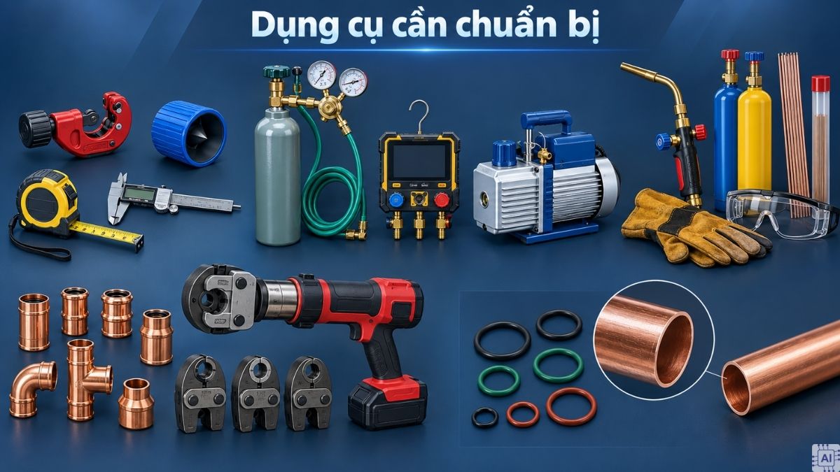 Dụng cụ cần chuẩn bị để nối ống đồng đúng kỹ thuật