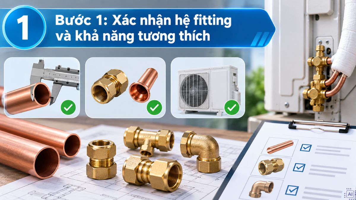 Nối ống đồng theo phương pháp dùng khớp nối nhanh bước 1