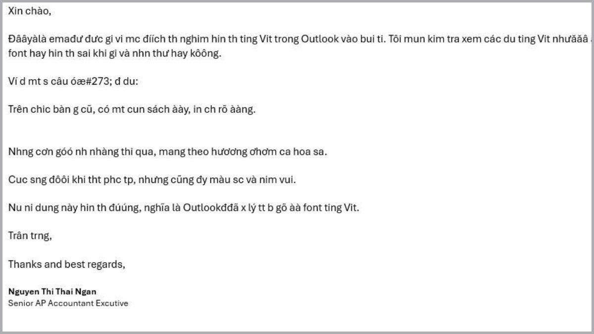 Tình trạng Outlook bị lỗi font chữ