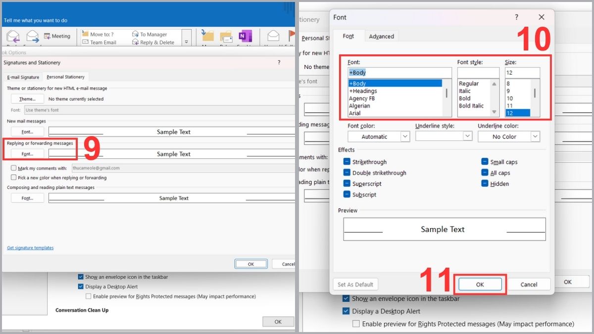 Cài đặt font chữ mặc định để khắc phục Outlook bị lỗi font bước 4