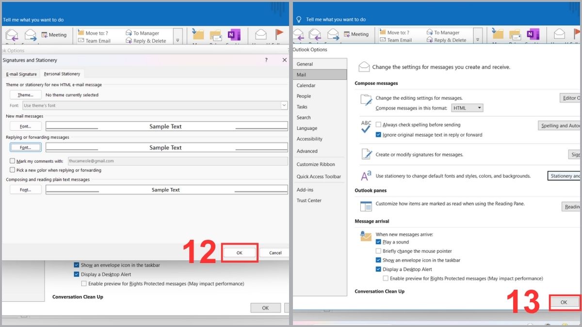 Cài đặt font chữ mặc định để khắc phục Outlook bị lỗi font bước 5