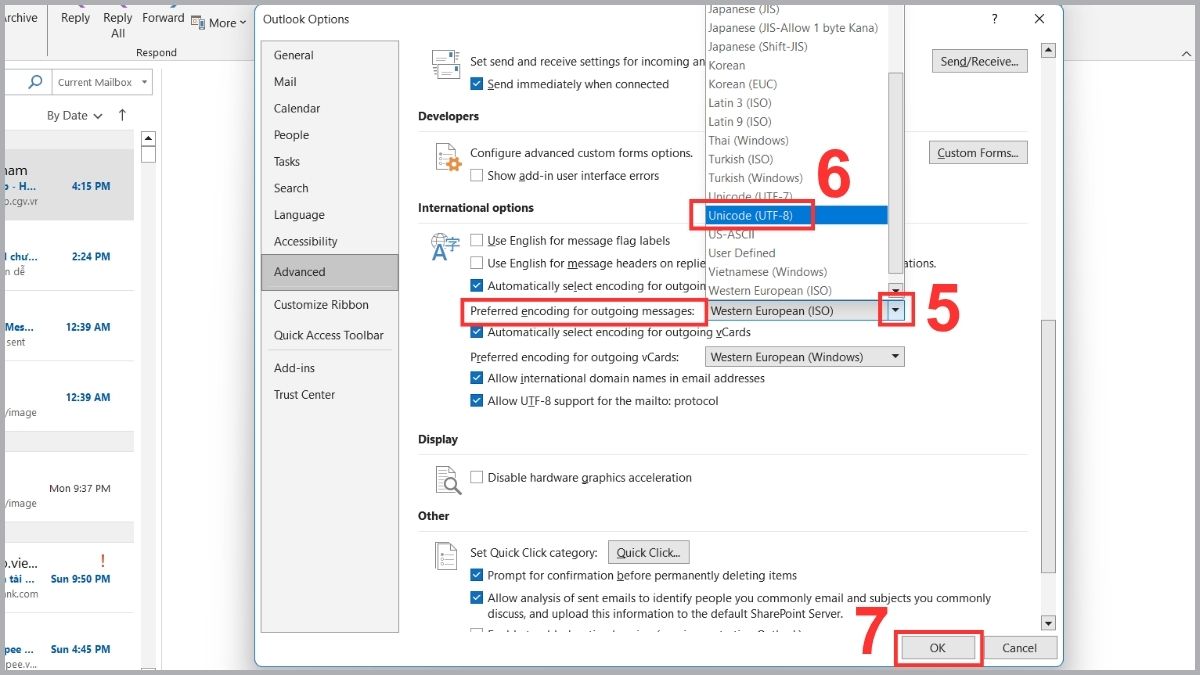 Thiết lập mã hóa Unicode tránh tình trạng Outlook bị lỗi font bước 3
