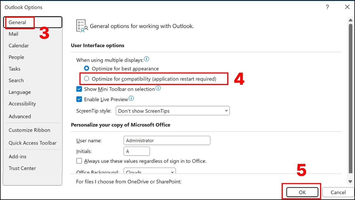 Tắt chế độ tương thích của Outlook bước 2
