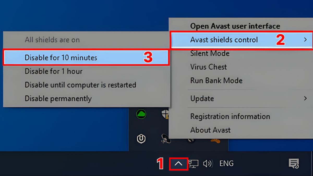 Tạm ngưng phần mềm diệt virus đang chạy để hạn chế lổi Outlook bị đơ bước 1