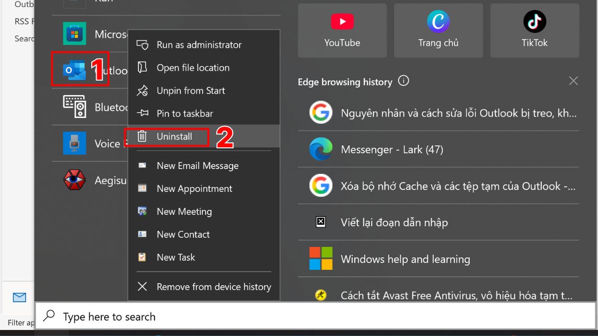 Cài đặt lại Outlook hoặc Microsoft Office bước 1