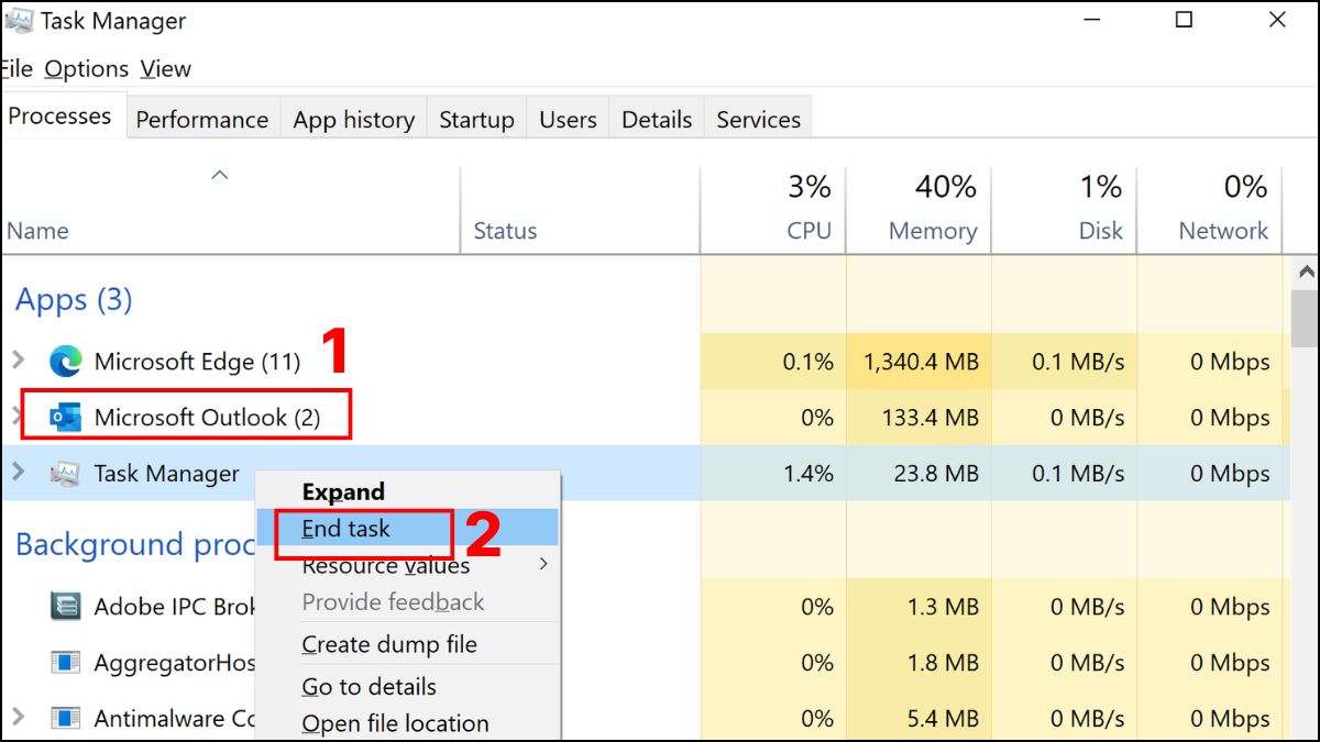 Khởi động Outlook bằng chế độ Safe Mode bước 1