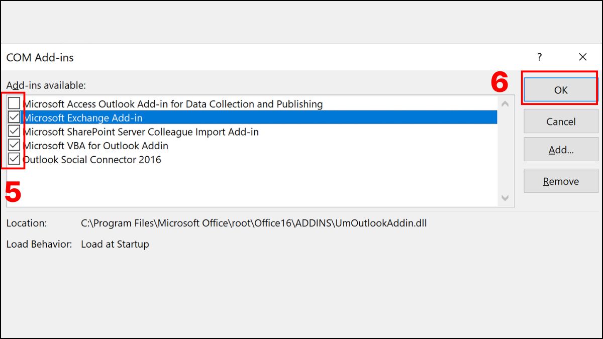 Vô hiệu hóa hoặc gỡ bỏ các Add-in không tương thích bước 2
