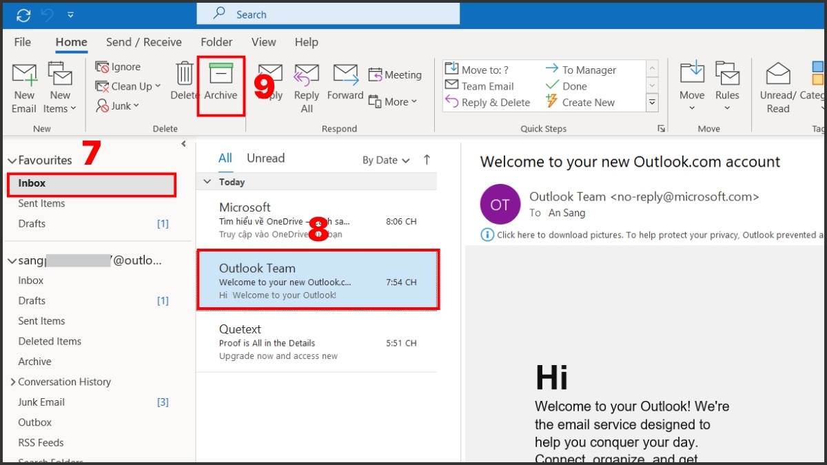 Cách giải phóng dung lượng hộp thư Outlook bước 3