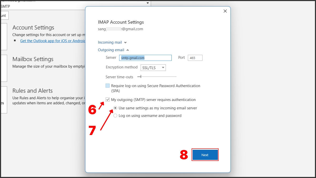 Kiểm tra và cấu hình lại xác thực SMTP bước 3