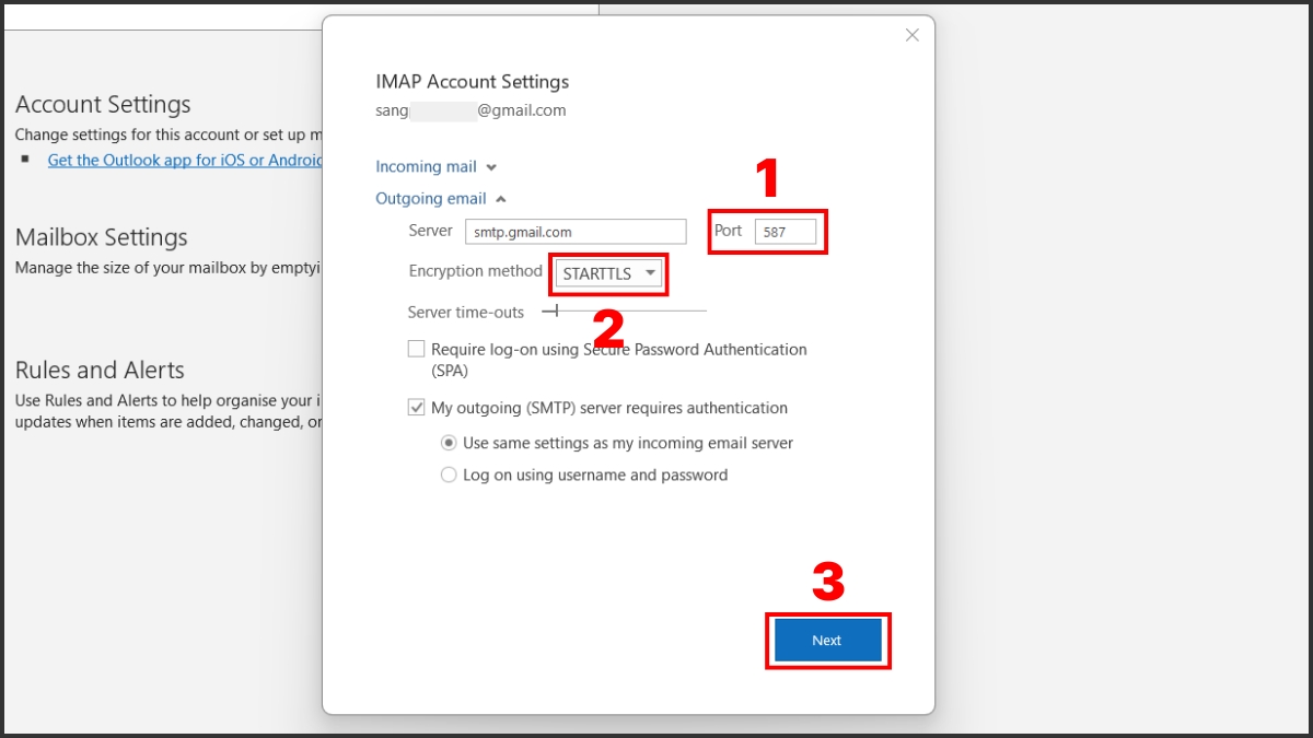 Kiểm tra cổng kết nối ISP bị chặn để khắc phục tình trạng Outlook không gửi được mail