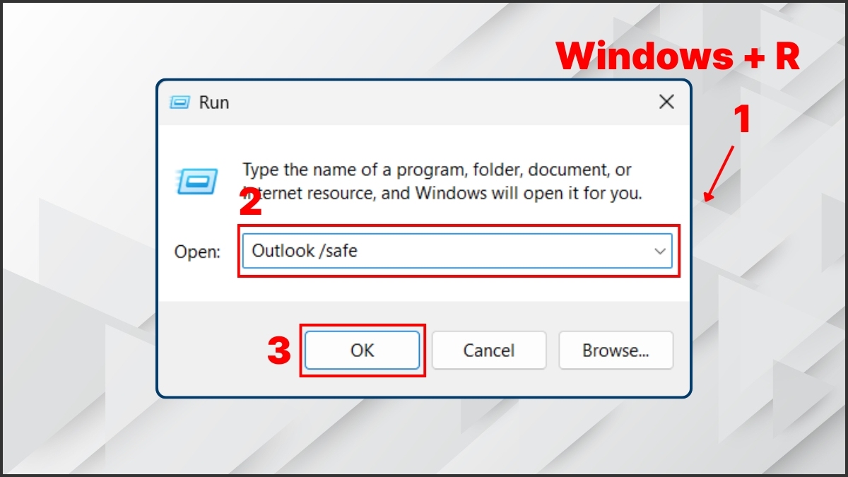 Cách khởi động chế độ Safe Mode trong Outlook bước 2