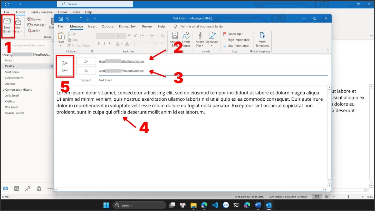 Thử test gửi một Email mới trong Outlook