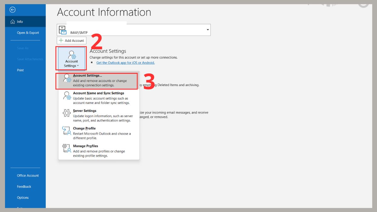 Cấu hình lại tài khoản email trong Outlook bước 2
