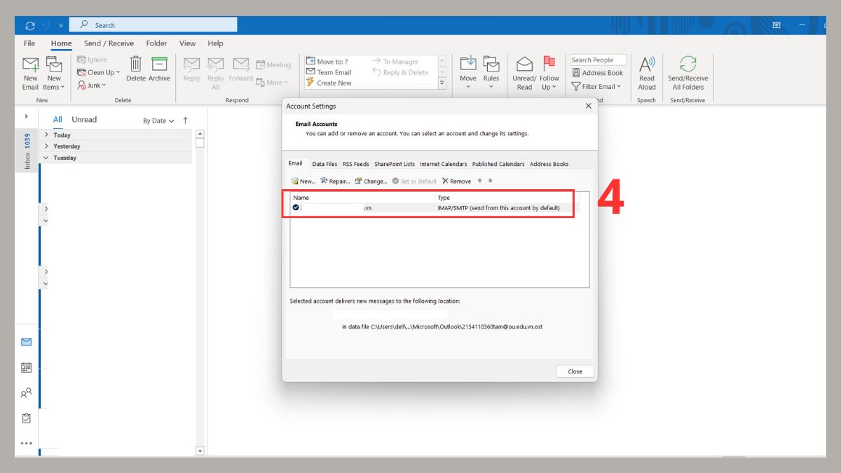 Cấu hình lại tài khoản email trong Outlook bước 3