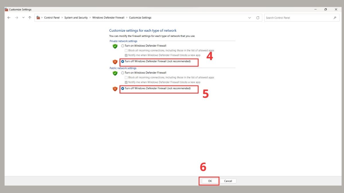 Tạm vô hiệu hóa các phần mềm diệt virus hoặc tường lửa bước 4