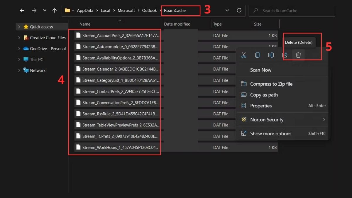 Xóa bộ nhớ Cache của Outlook bước 2