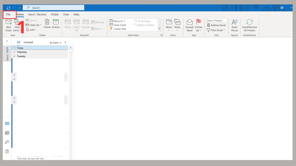 Cấu hình lại tài khoản email trong Outlook bước 1