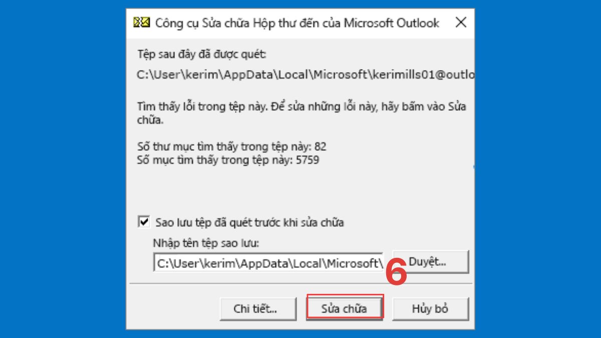 Khắc phục lỗi tệp dữ liệu trong Outlook bước 4