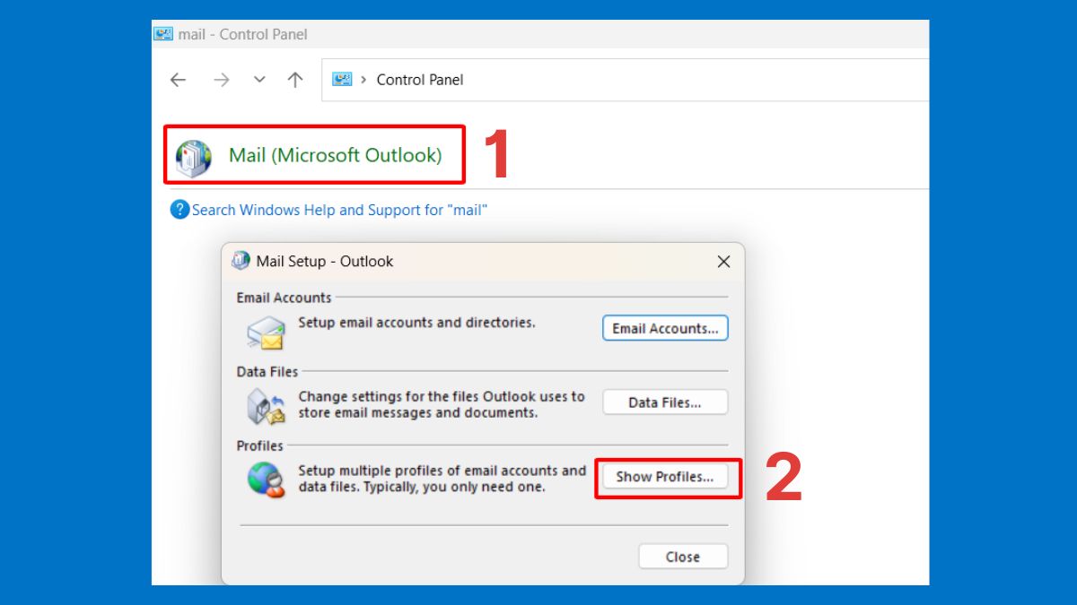 Tạo lại profile Outlook mới bước 1