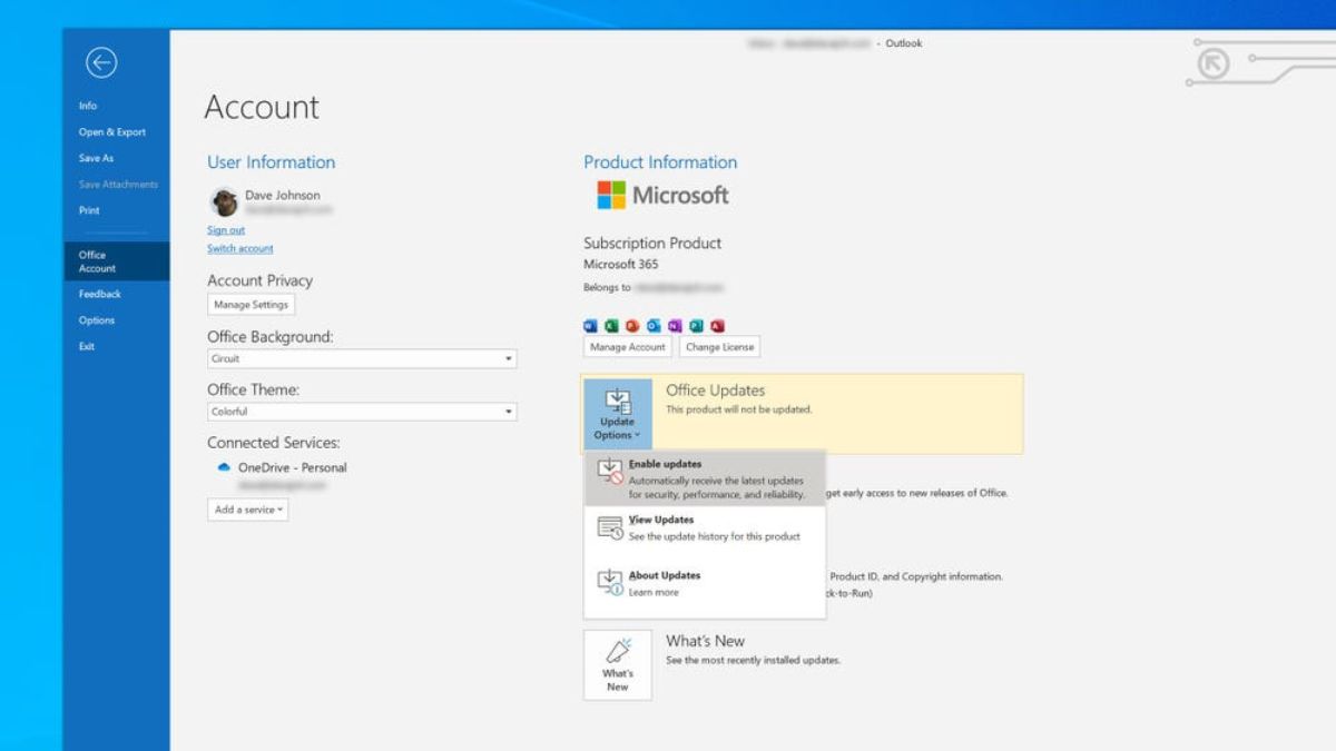 Phiên bản Outlook bị lỗi hoặc chưa được cập nhật khiến Outlook có thể không nhận được mail