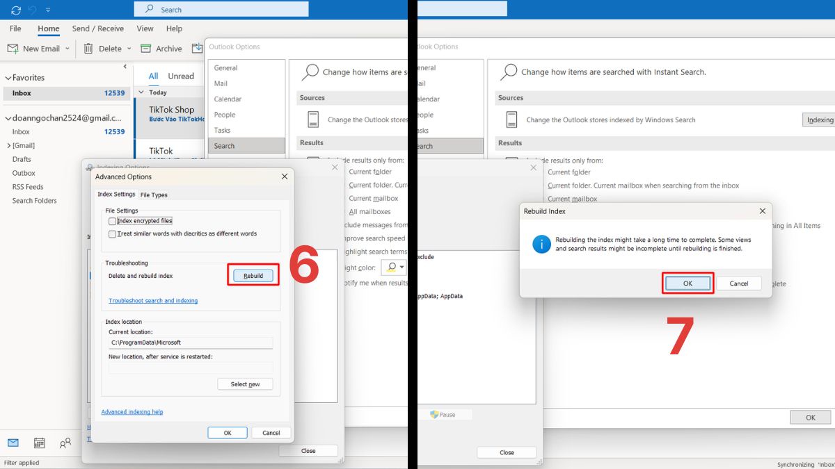 Cách sửa lỗi lập chỉ mục Outlook bước 3