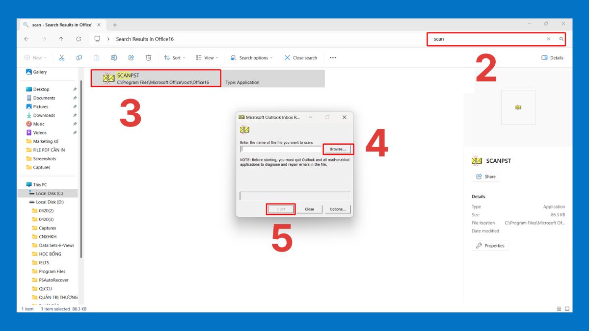 Khắc phục lỗi tệp dữ liệu trong Outlook bước 2