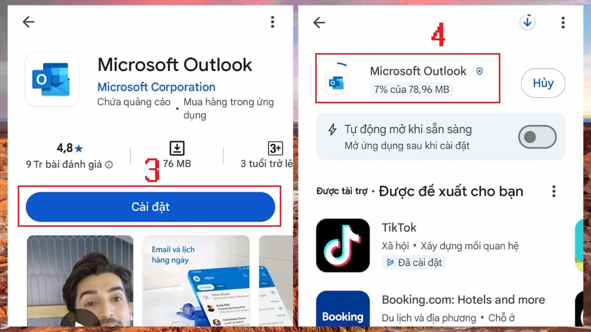 Cách cài đặt ứng dụng Outlook về điện thoại bước 2
