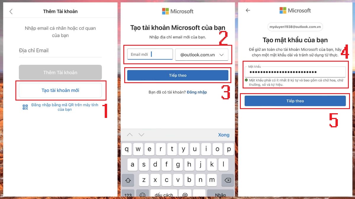 Tạo và đăng nhập tài khoản Outlook trên điện thoại bước 1