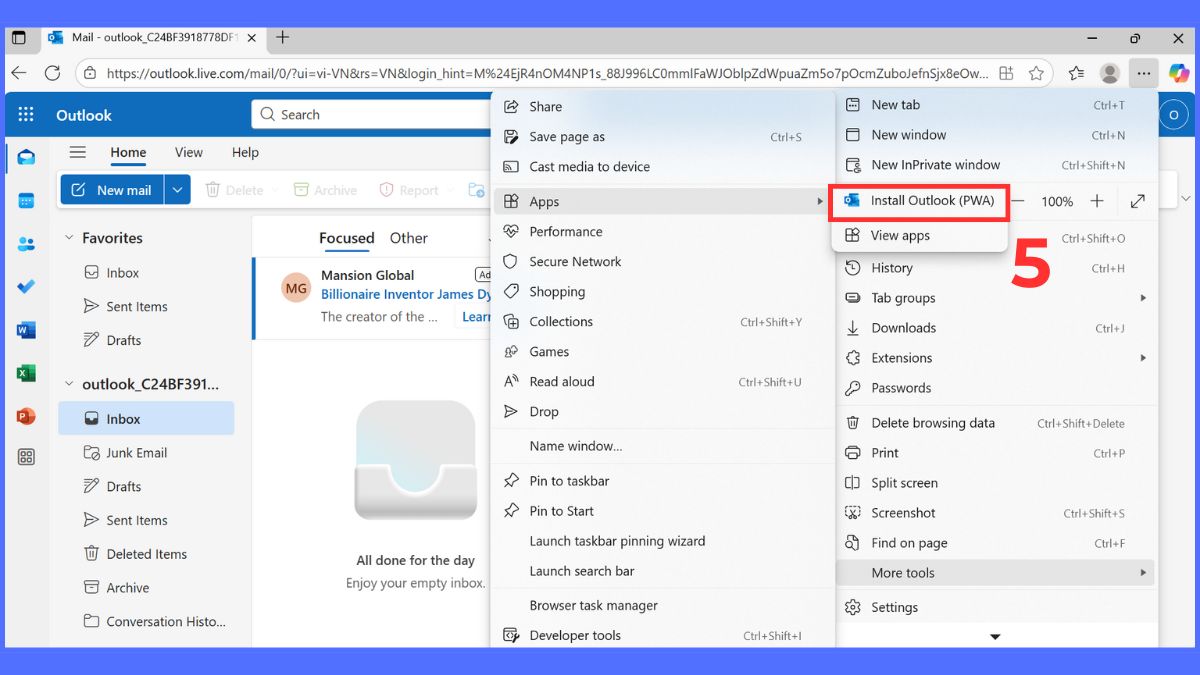 Hướng dẫn cài đặt Outlook PWA đơn giản bước 4