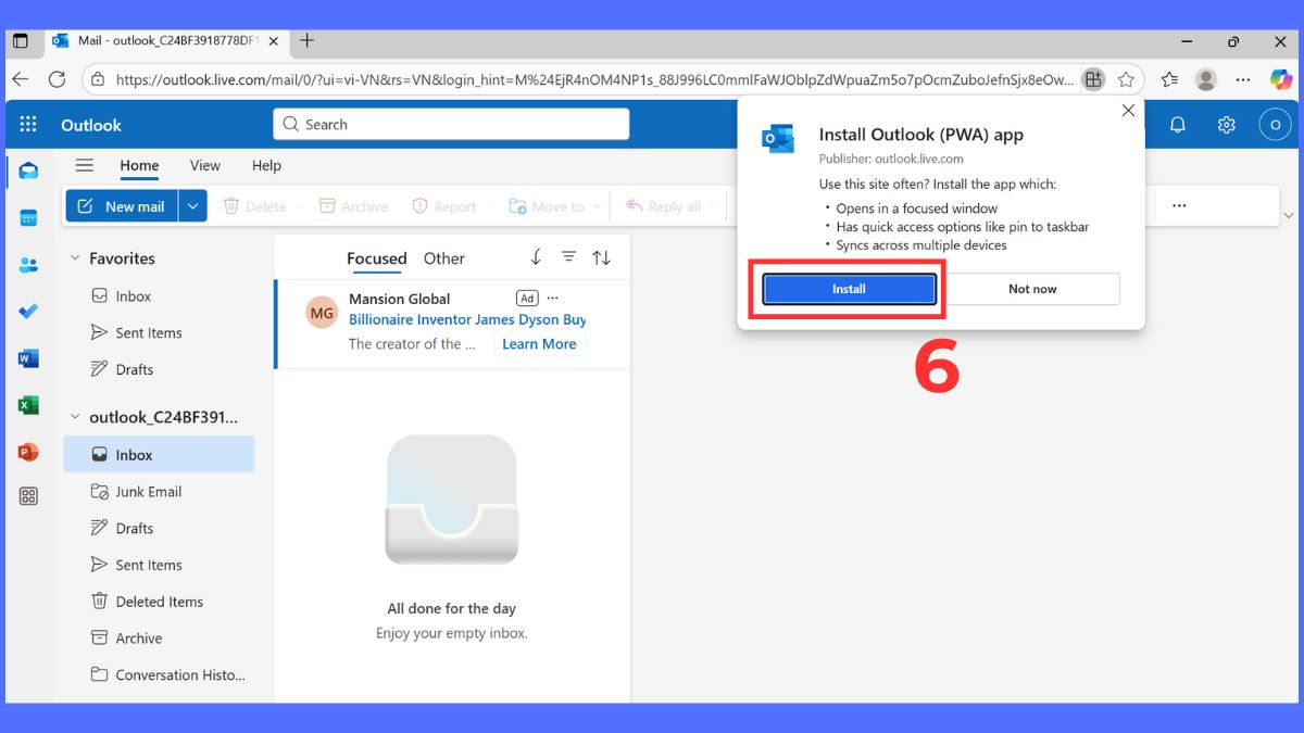Hướng dẫn cài đặt Outlook PWA đơn giản bước 5
