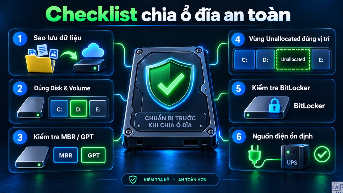 Checklist các bước chuẩn bị để chia ổ đĩa an toàn