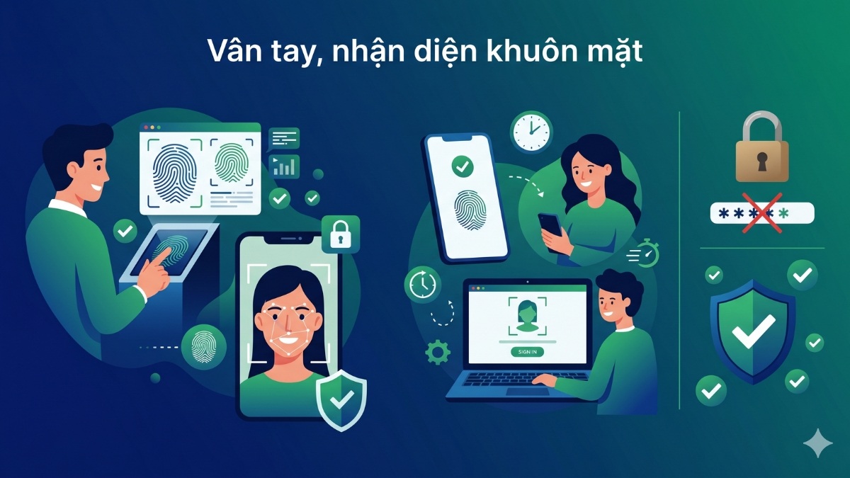 Vân tay, nhận diện khuôn mặt là bảo mật sinh trắc học bảo mật cao