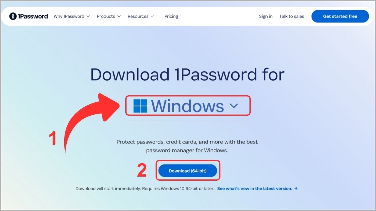 Tải phiên bản phù hợp với hệ điều hành 1Password