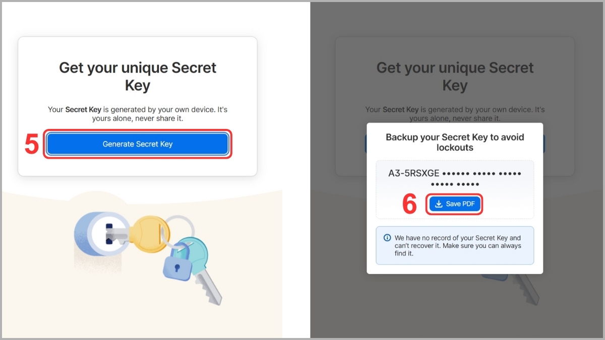 Chọn Generate Secret Key để tạo khóa bảo mật bổ sung