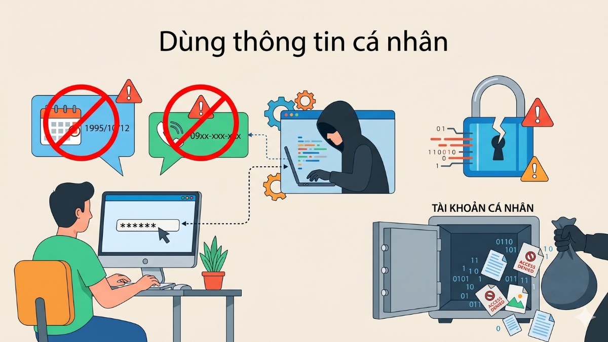 Dùng thông tin cá nhân để làm mật khẩu dễ để lộ thông tin