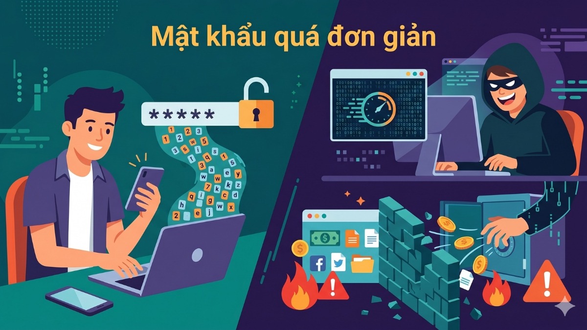 Mật khẩu quá đơn giản khiến khả năng bảo mật thấp