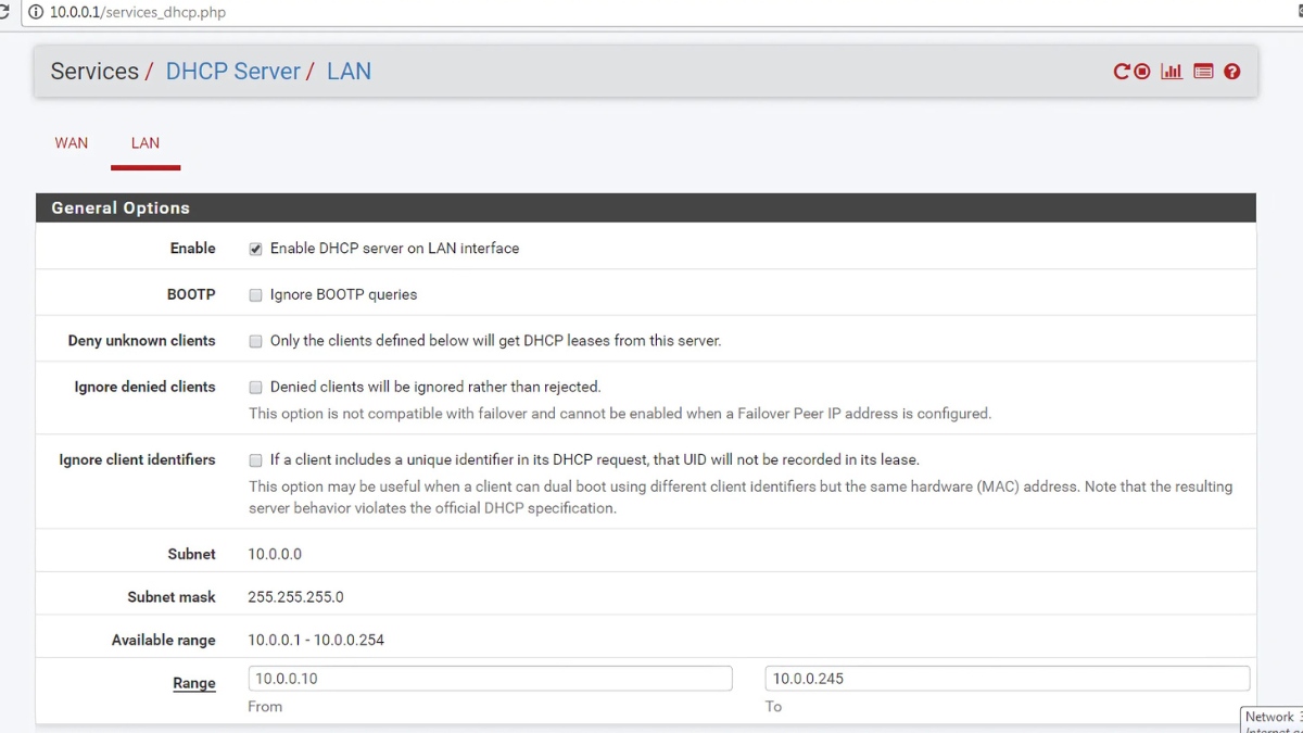 pfSense cung cấp đầy đủ các dịch vụ quản lý DHCP và DNS