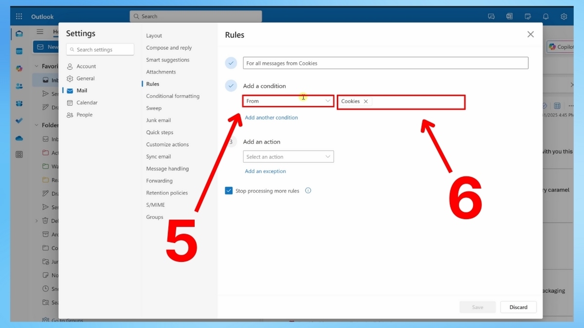 Sử dụng Rules để tự động phân loại mail Outlook bước 3
