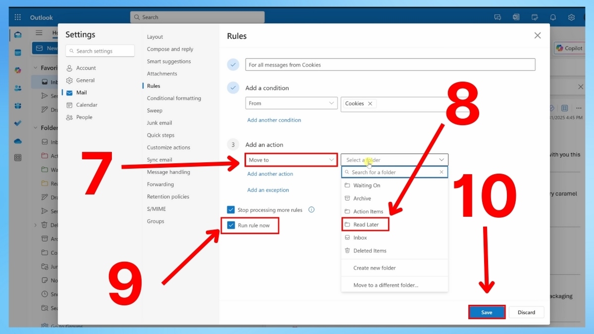 Sử dụng Rules để tự động phân loại mail Outlook bước 4