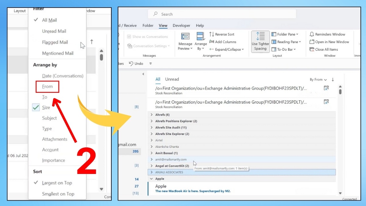 Phân loại email trong Outlook theo tên bước 2