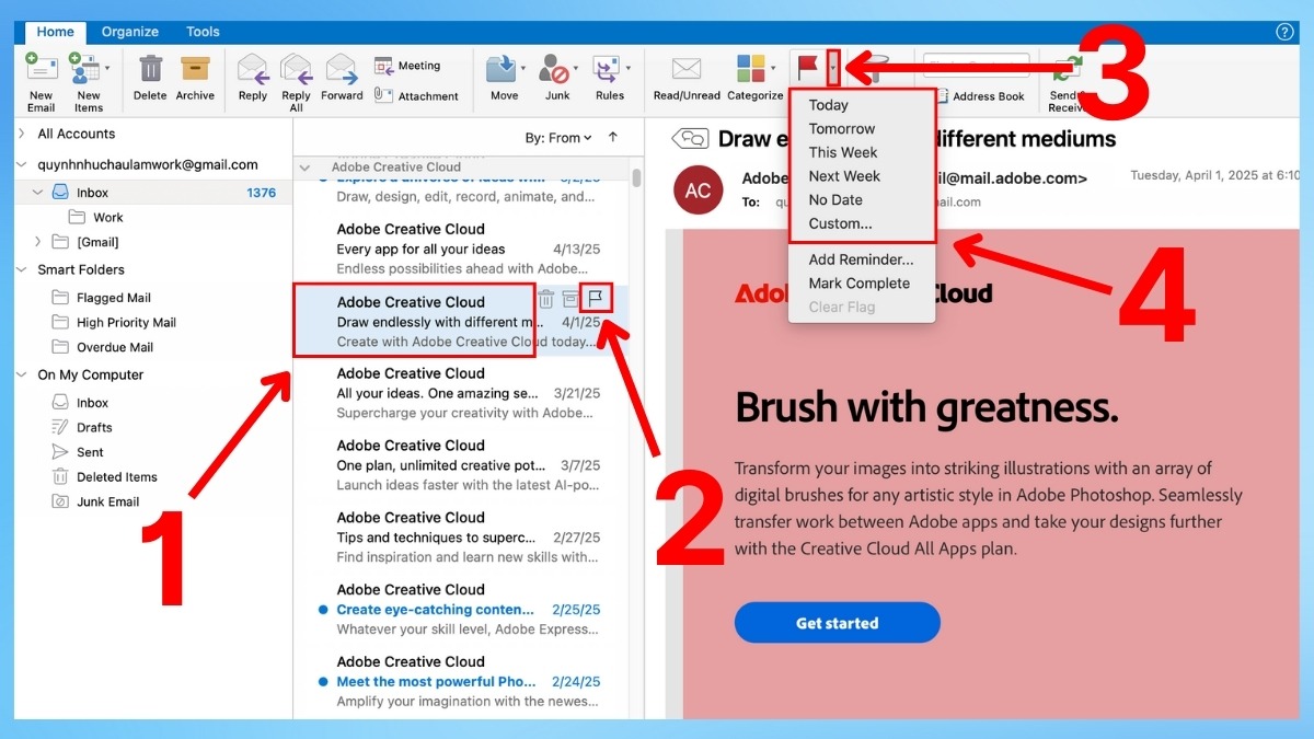 Gắn cờ và màu sắc để phân loại email trong Outlook bước 1