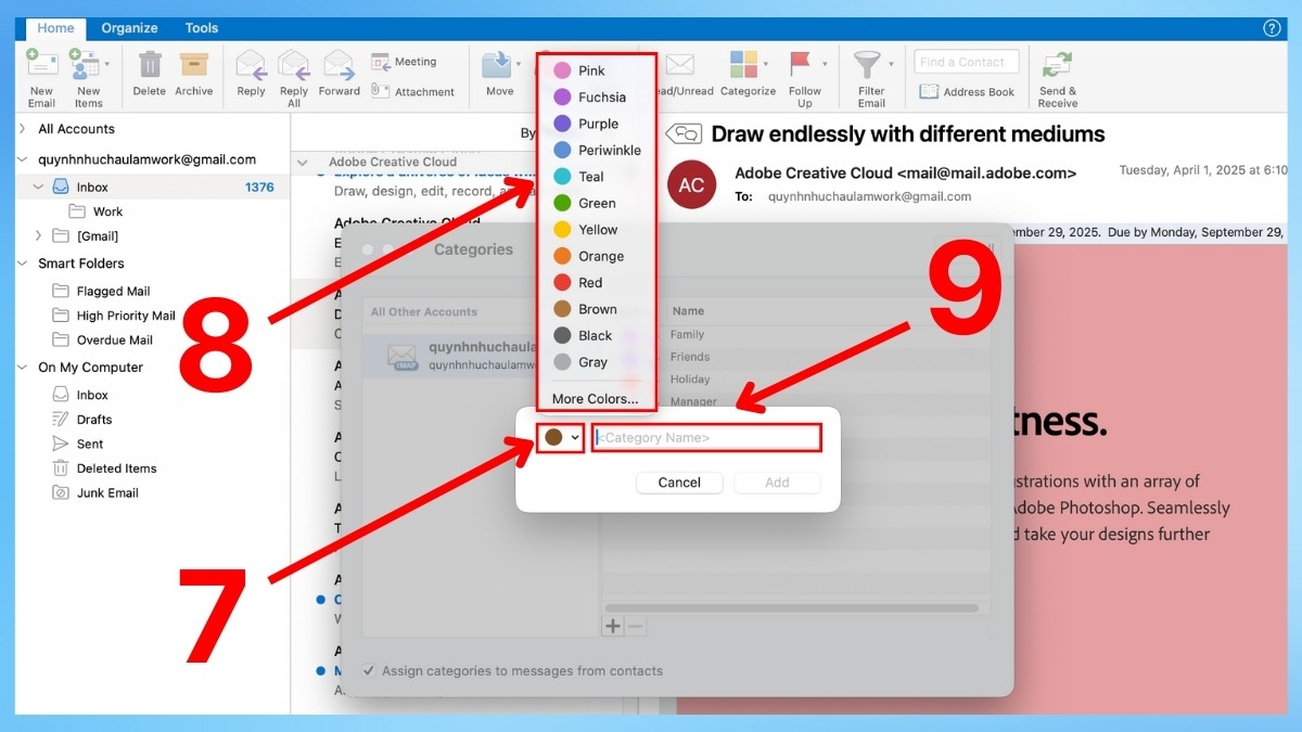 Gắn cờ và màu sắc để phân loại email trong Outlook bước 3