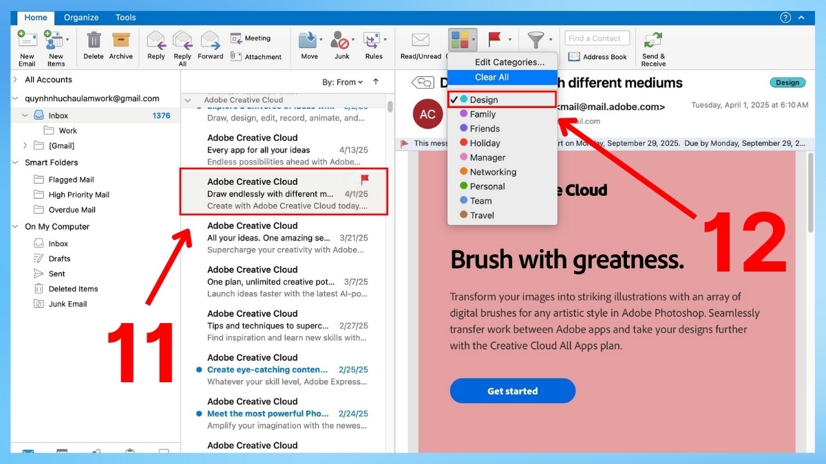 Gắn cờ và màu sắc để phân loại email trong Outlook bước 5