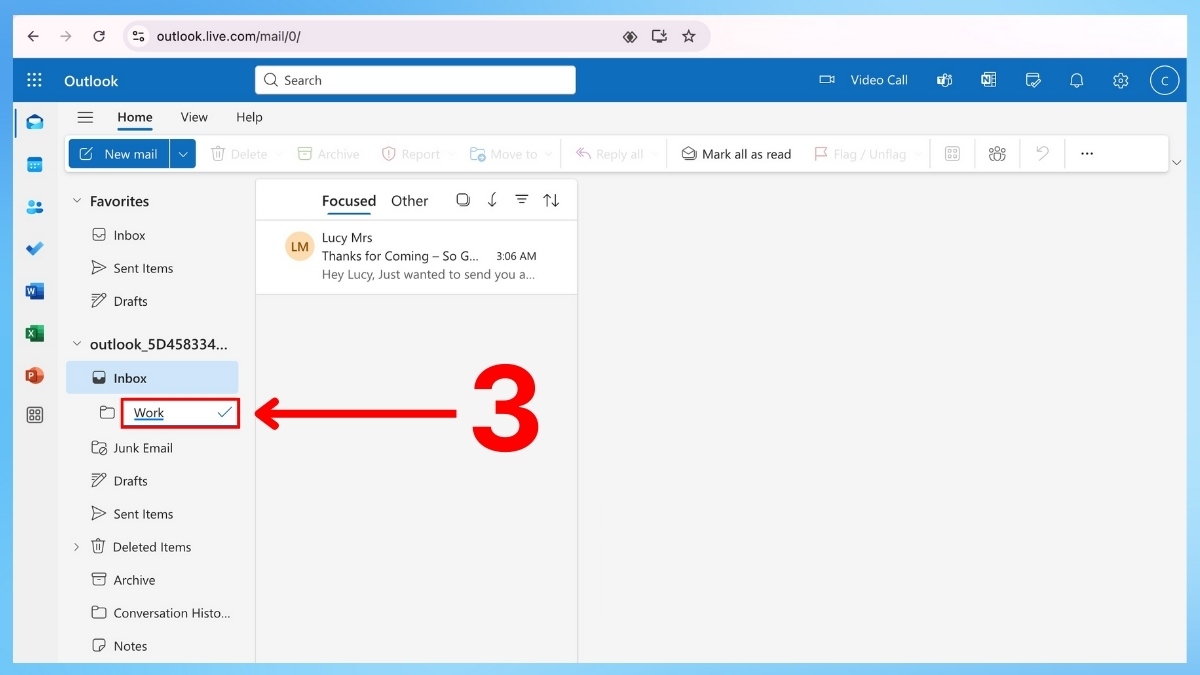 Tạo thư mục để phân loại email trong Outlook trên trang web bước 2