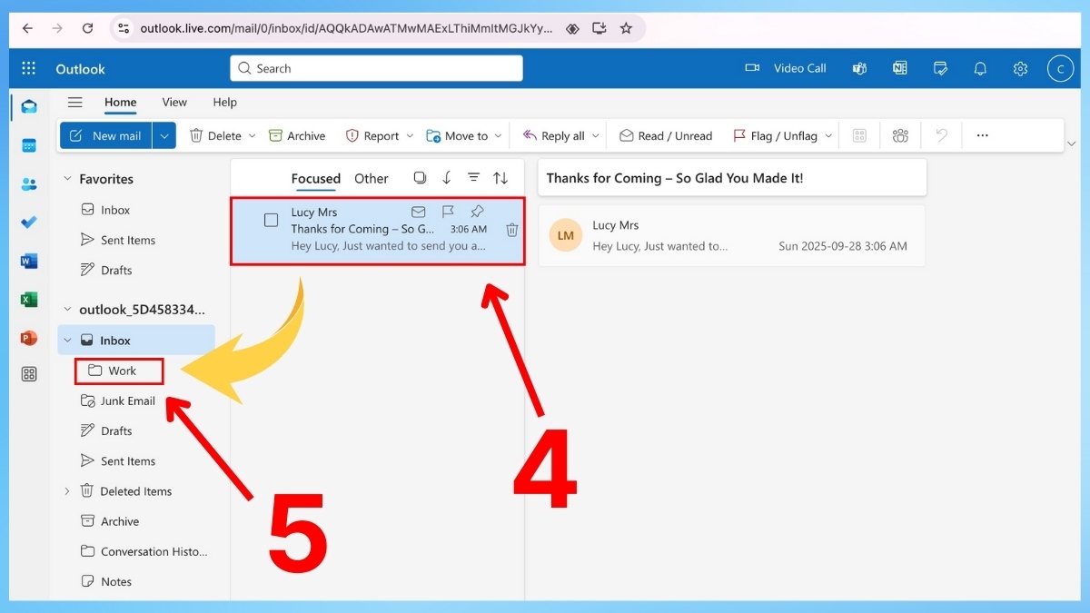 Tạo thư mục để phân loại email trong Outlook trên trang web bước 3