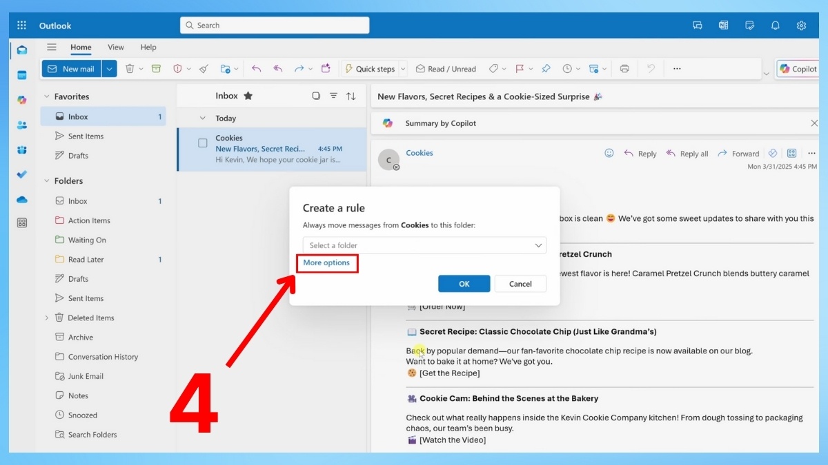 Sử dụng Rules để tự động phân loại mail Outlook bước 2