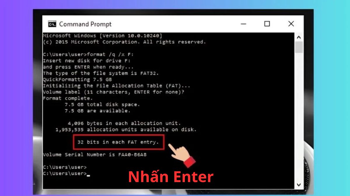 Sử dụng Windows Command Prompt để format USB bước 5